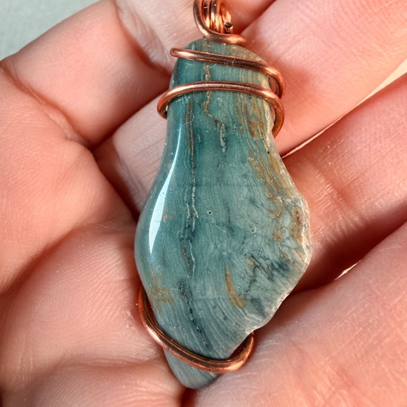 Natural Polished Bogwood Stone Copper Wrapped Pendant | Grounding Earth Energy - Picture 3 of 5